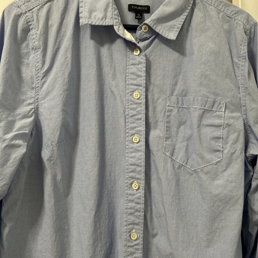 Talbots Women's XL Blue Long Sleeve, Button Down Shirt, w/pocket, 100% Cotton